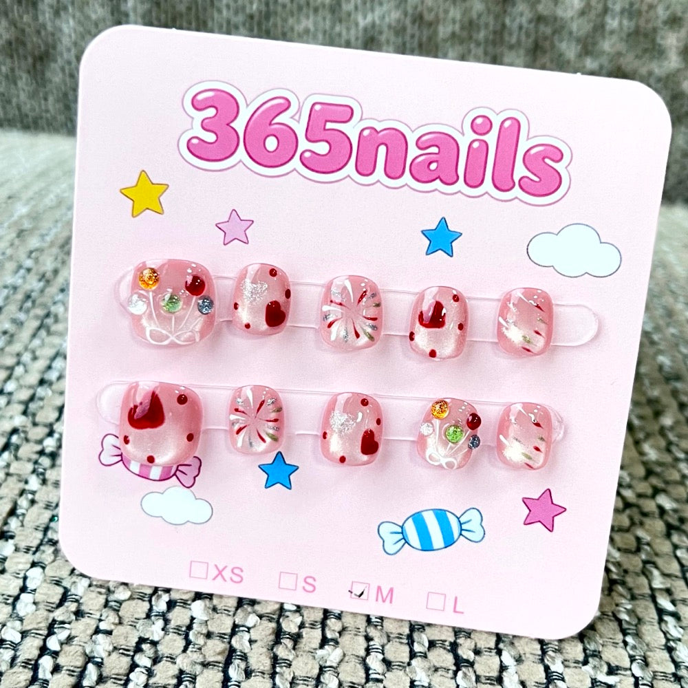365nails: "Sweet Peppermint Dreams" – 3D Candy & Heart Handmade Short Square Nails