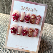 Ruby Tartan Bloom - Red Plaid Floral Press-On Nails