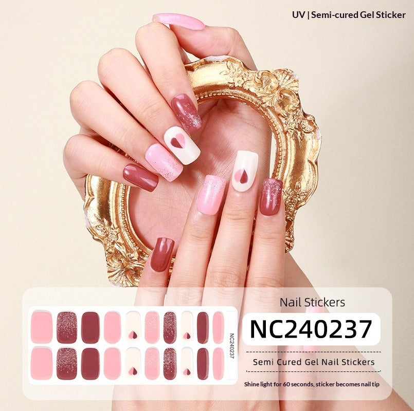 Semi-Cured Gel Nail Strips Gradient French Soft Pink Glossy Set (MOQ=3)