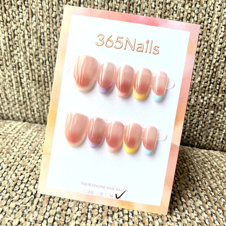 365nails: "Pastel Aura" – Blush Gradient & Colorful French Handmade Short Oval Nails
