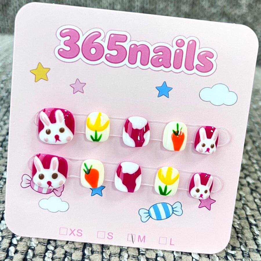 365nails: "Bunny Garden" – 3D Easter Bunny Handmade Short Square Nails