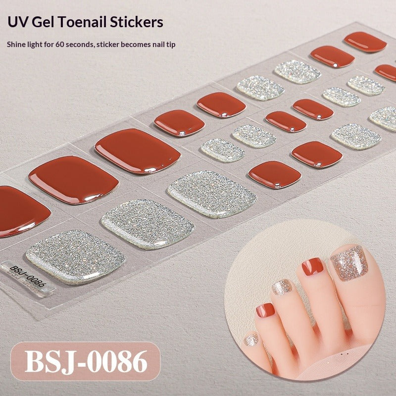 Semi-Cured Gel Nail Strips Toe Nails Pure Color Mismatch Glitter Glossy Set (MOQ=3)