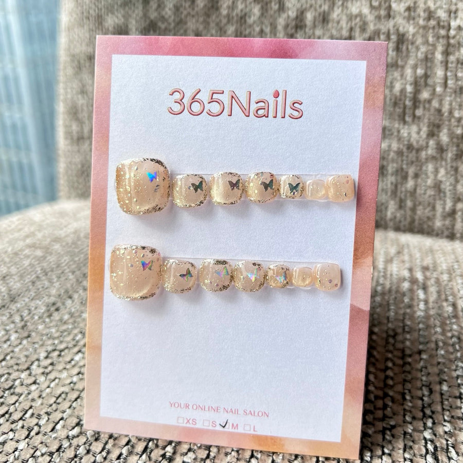 365nails: "gilded amber butterfly" – handmade press-on pedicure