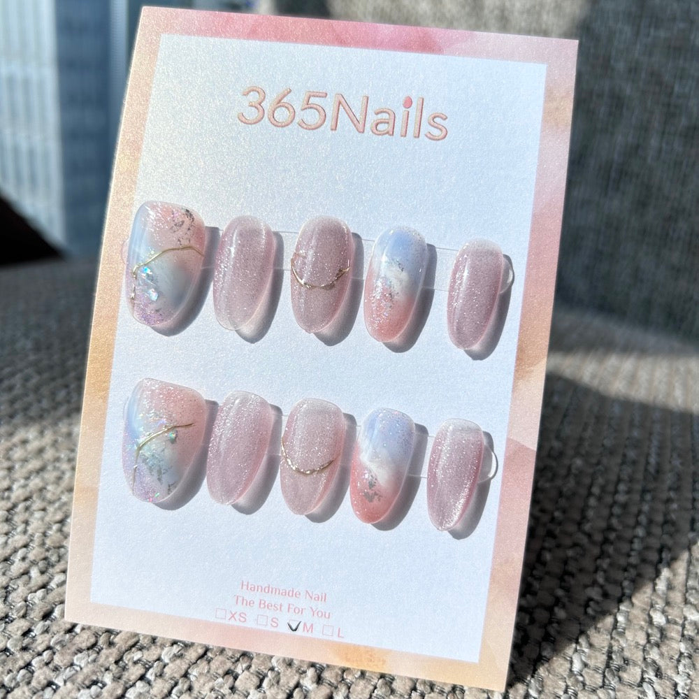 Ethereal Ink: "Aurora Dream" – Lilac Purple & Baby Blue Gradient with Aurora Foil & Gold Wire Oval Nails