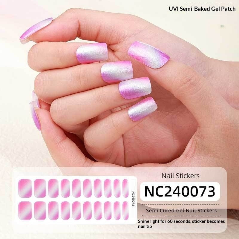 Semi-Cured Gel Nail Strips Sparkle Cat Eye Pearl Glossy Design (MOQ=3)