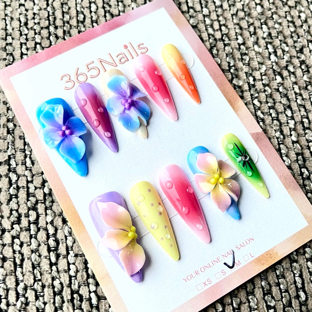 365nails: 「熱帶夢境」— 3D 花朵手工製尖形甲片