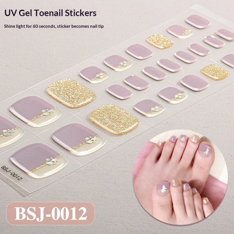 Semi-Cured Gel Nail Strips Toe Nails French Style Soft Pink Glossy Set (MOQ=3)