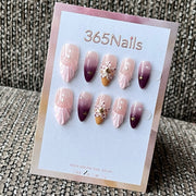 Elegant Ombre Floral 3D Charm Press-On Nails