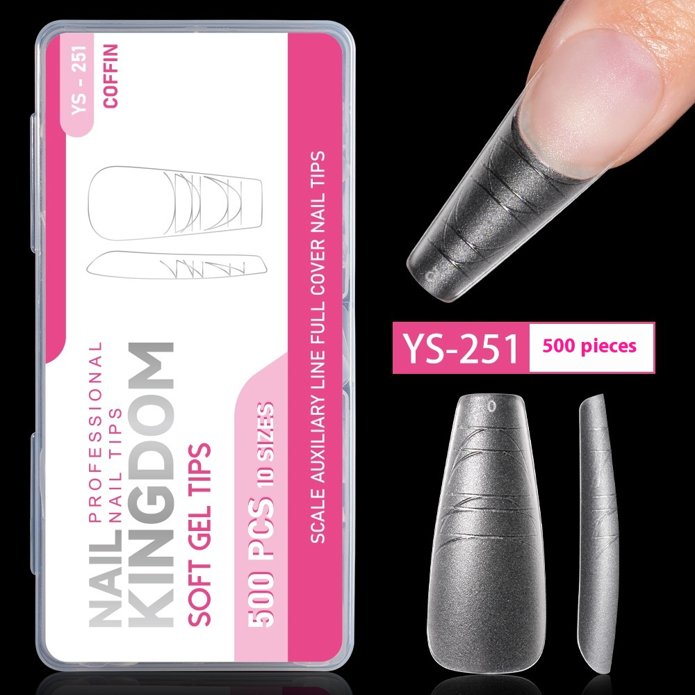 Nail Tips Nail plate with scale line Flat nail, boxed transparent and seamless full sticker Removable and wearable fake nail patch