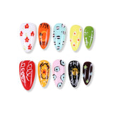 365Nails Colorful Hand-Painted Press-On Nails Graffiti Flowers Stars Trendy Mixed Colors