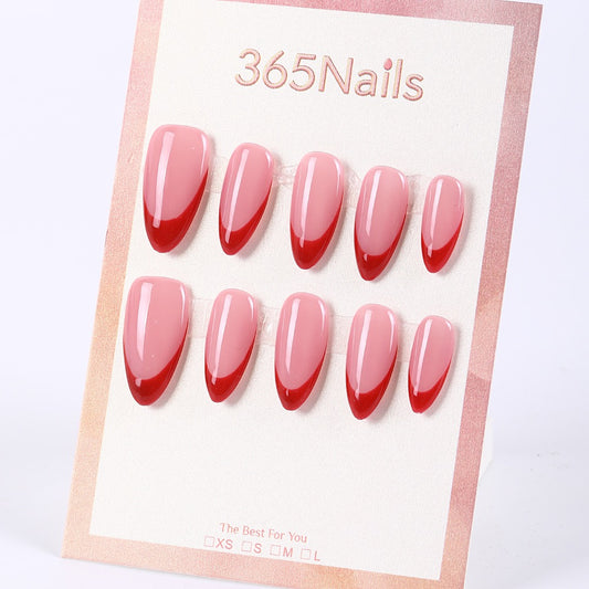 365Nails Rose Nude French Red Tip Almond Press-Ons