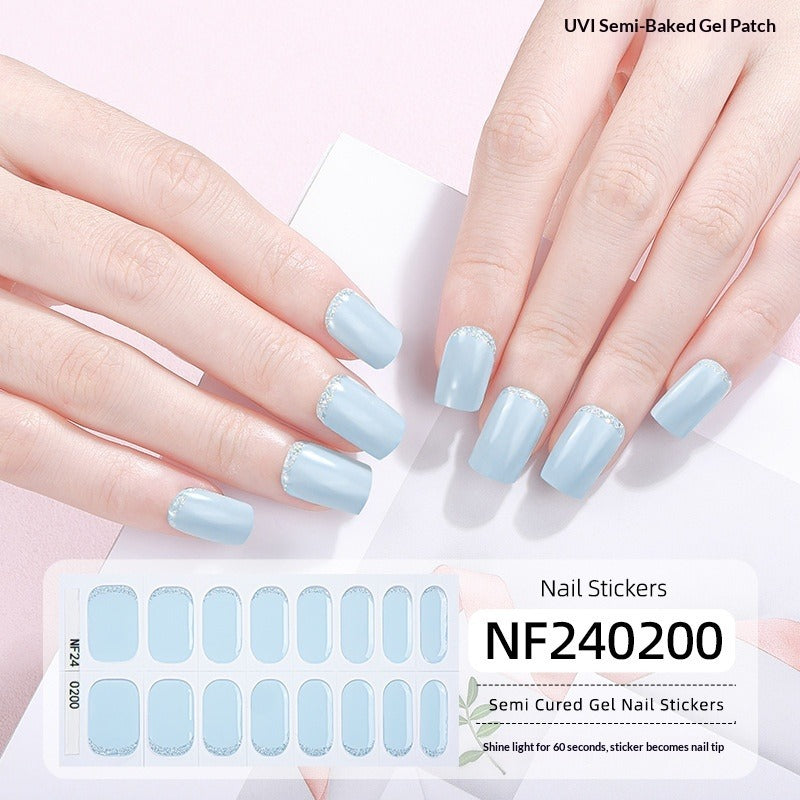 Semi-Cured Gel Nail Strips Colorblock Glitter Shimmer Glossy Design (MOQ=3)