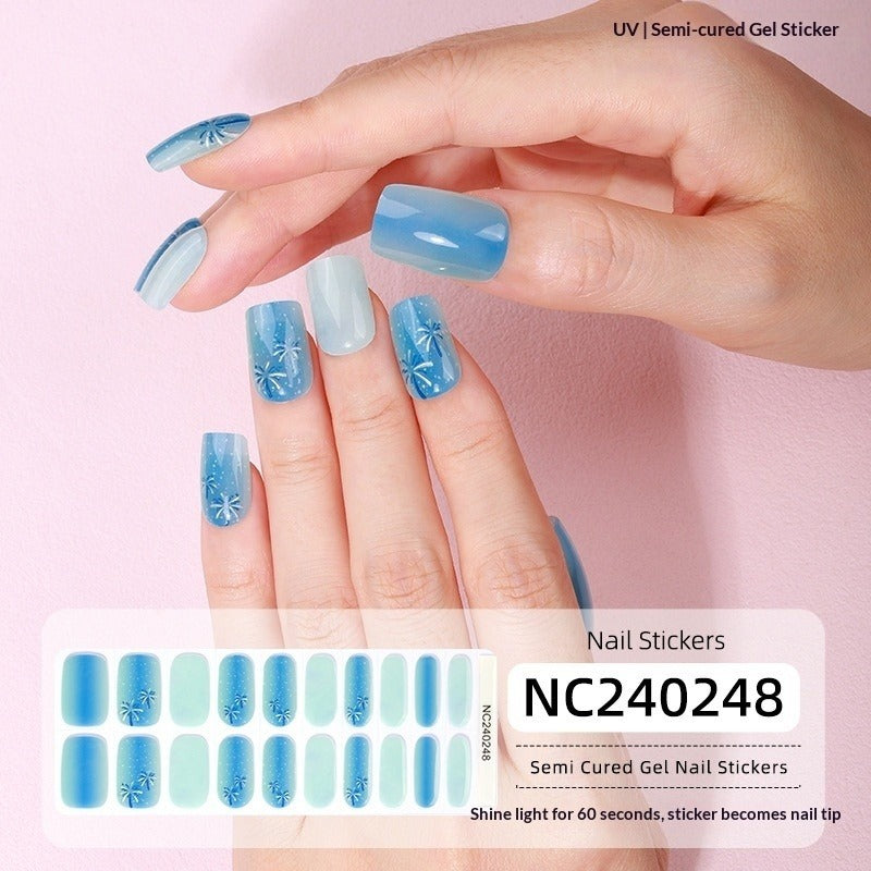 Semi-Cured Gel Nail Strips Sparkle Cat Eye Pearl Glossy Design (MOQ=3)