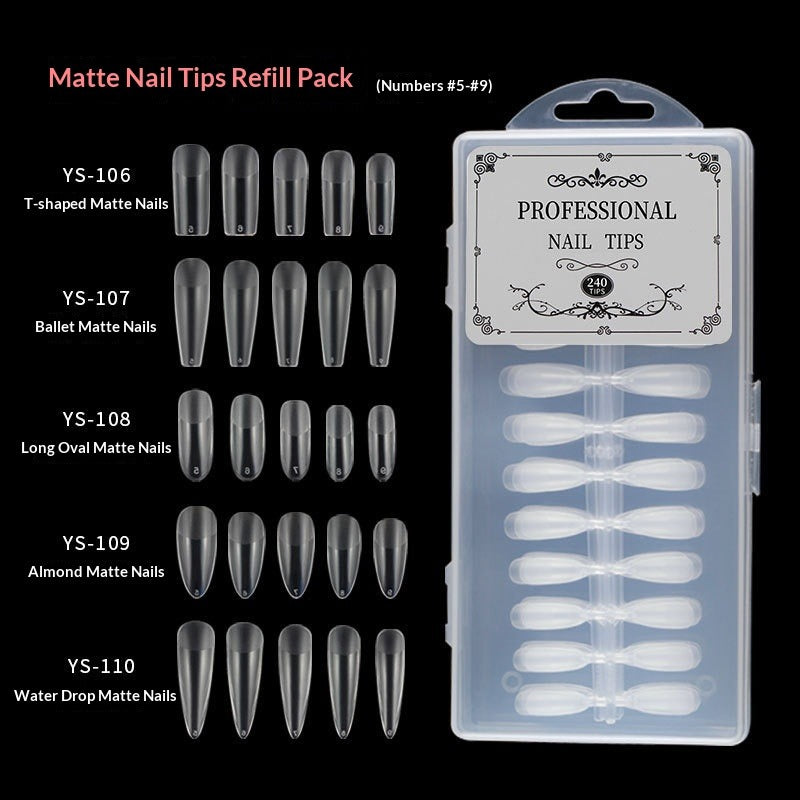 365nails Matte Nail Tip Refill Pack (Sizes 5-9) | 5 Styles: T-Shape, Ballet, Long Oval, Almond, Stiletto