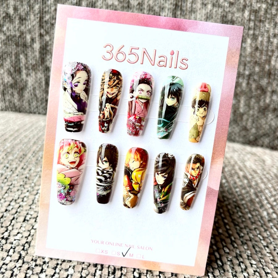 365nails: "Demon Slayer Main Characters" – Handmade Medium Trapezoid Press-On Nails
