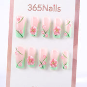 粉綠花卉穿戴甲，3D 花朵造型 ( MOQ=5pcs )