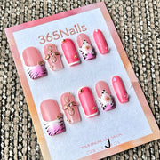 365nails: "Blush Tiger Floral" – Handmade Medium Coffin Press-On Nails
