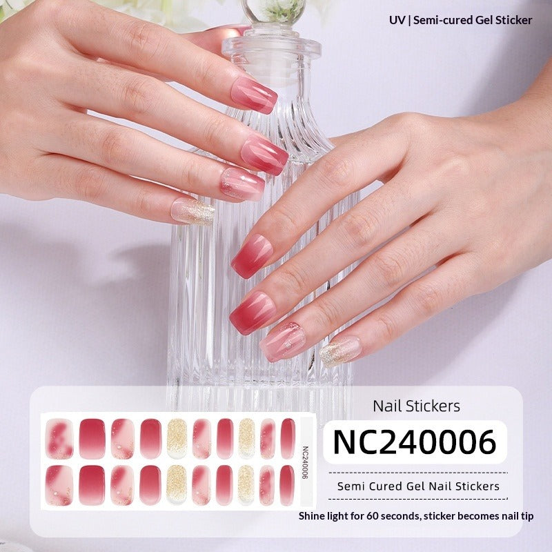 Semi-Cured Gel Nail Strips Soft Pink Gradient Glossy Natural Everyday Wear Set (MOQ=3)