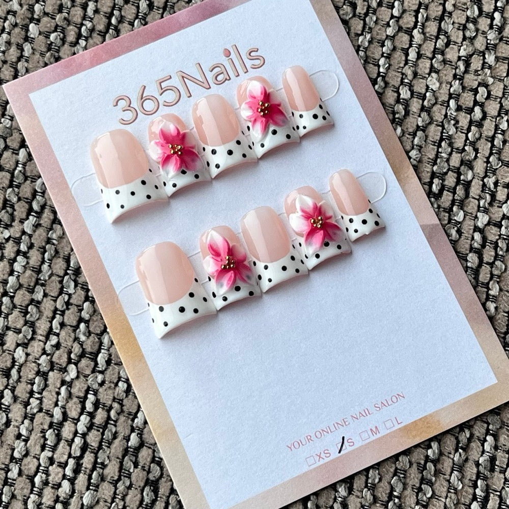 Pink Floral Polka Dot Press-On Nails