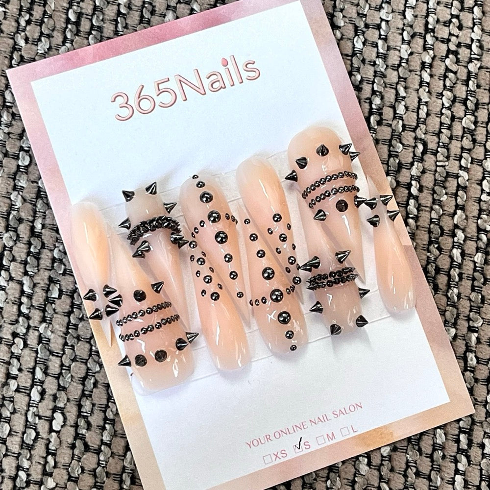 Noir Ribbon Code - Peach Graphic Press-On Nails