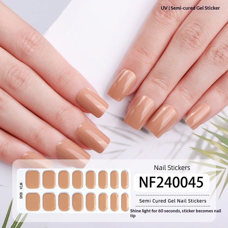 Semi-Cured Gel Nail Strips Solid Glitter Korean Japanese Minimal Design (MOQ=3)