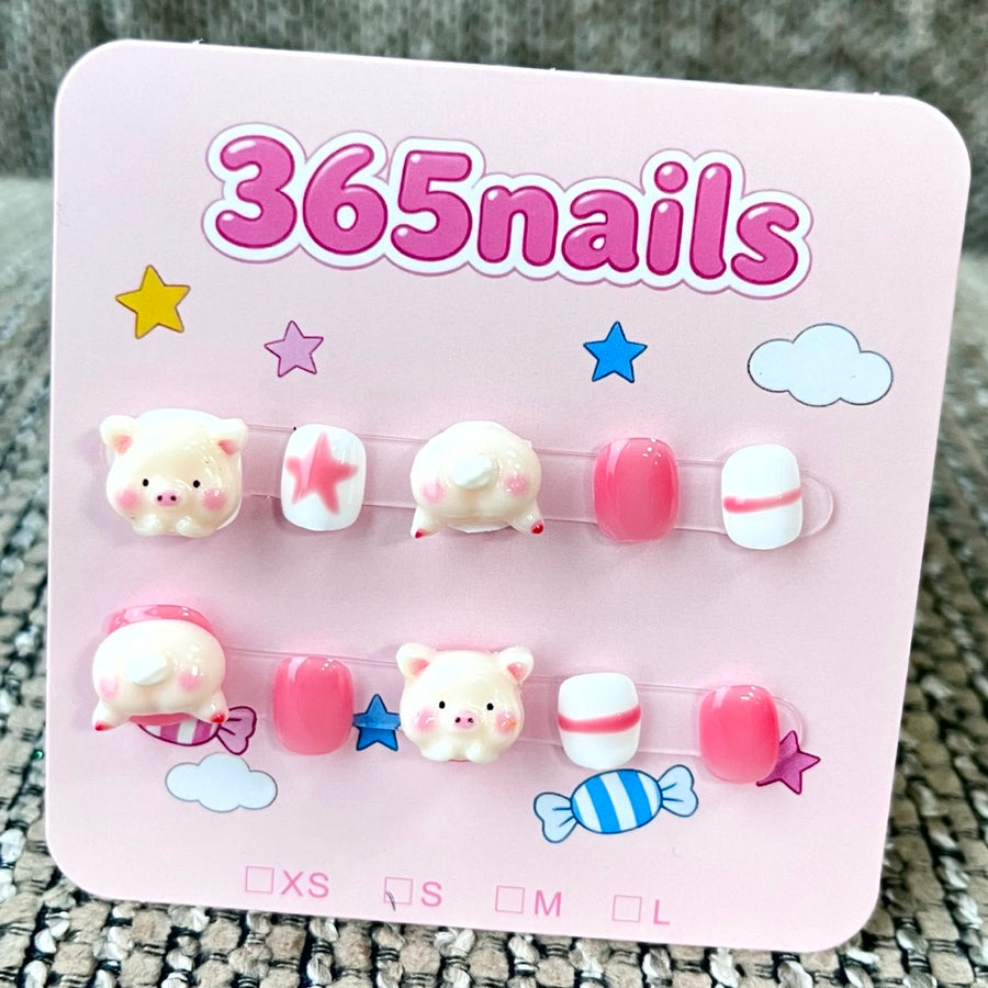 365nails: "Sweet Pink Piggy" – 3D Animal & Candy Handmade Short Square Nails