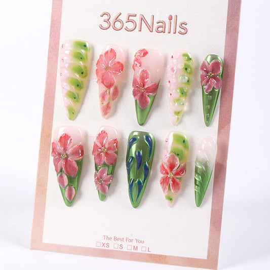 365nails forest jelly florals with leaf sculpt press‑ons