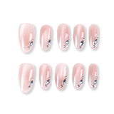 365Nails Nude Pink Shimmer Almond with Blue Rhinestone Accents