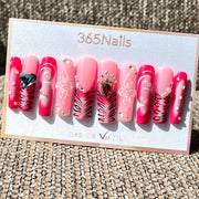 365nails: "Cœur sauvage" — bijou 3D et imprimé animal, ongles forme coffin faits main