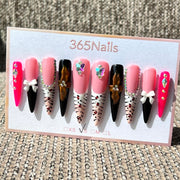 365nails: "Wild Couture" – 3D Bow & Leopard Print Handmade Long Stiletto Nails