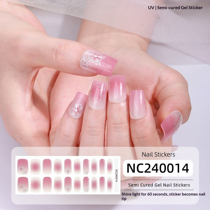 Semi-Cured Gel Nail Strips Soft Pink Gradient Glossy Natural Everyday Wear Set (MOQ=3)