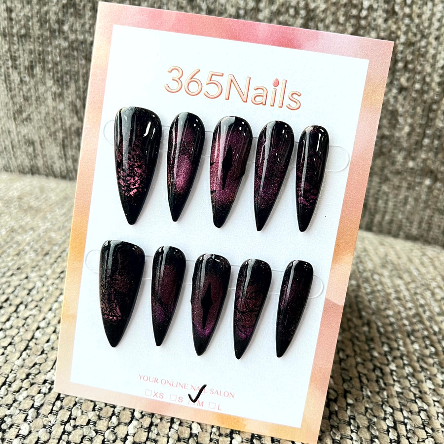 Noir Bloom: "Amethyst Shadow" – Long Stiletto Press-on Nails