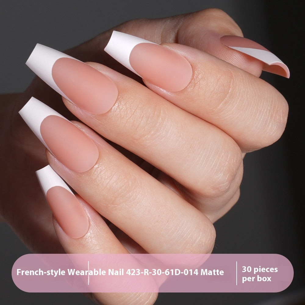 Press on nails French trapezoidal simple high-end sense 30 pieces box detachable fake nail finished pre-made manicure