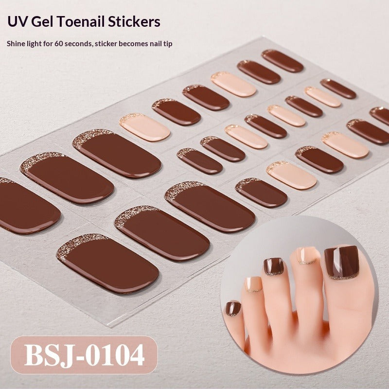 Semi-Cured Gel Nail Strips Toe Nails Pure Color Glitter Glossy Set (MOQ=3)