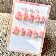 "Breloques bonbon roses" - Vente en gros ongles press-on fait main ultra-doux, ajustement flexible (MOQ=100)