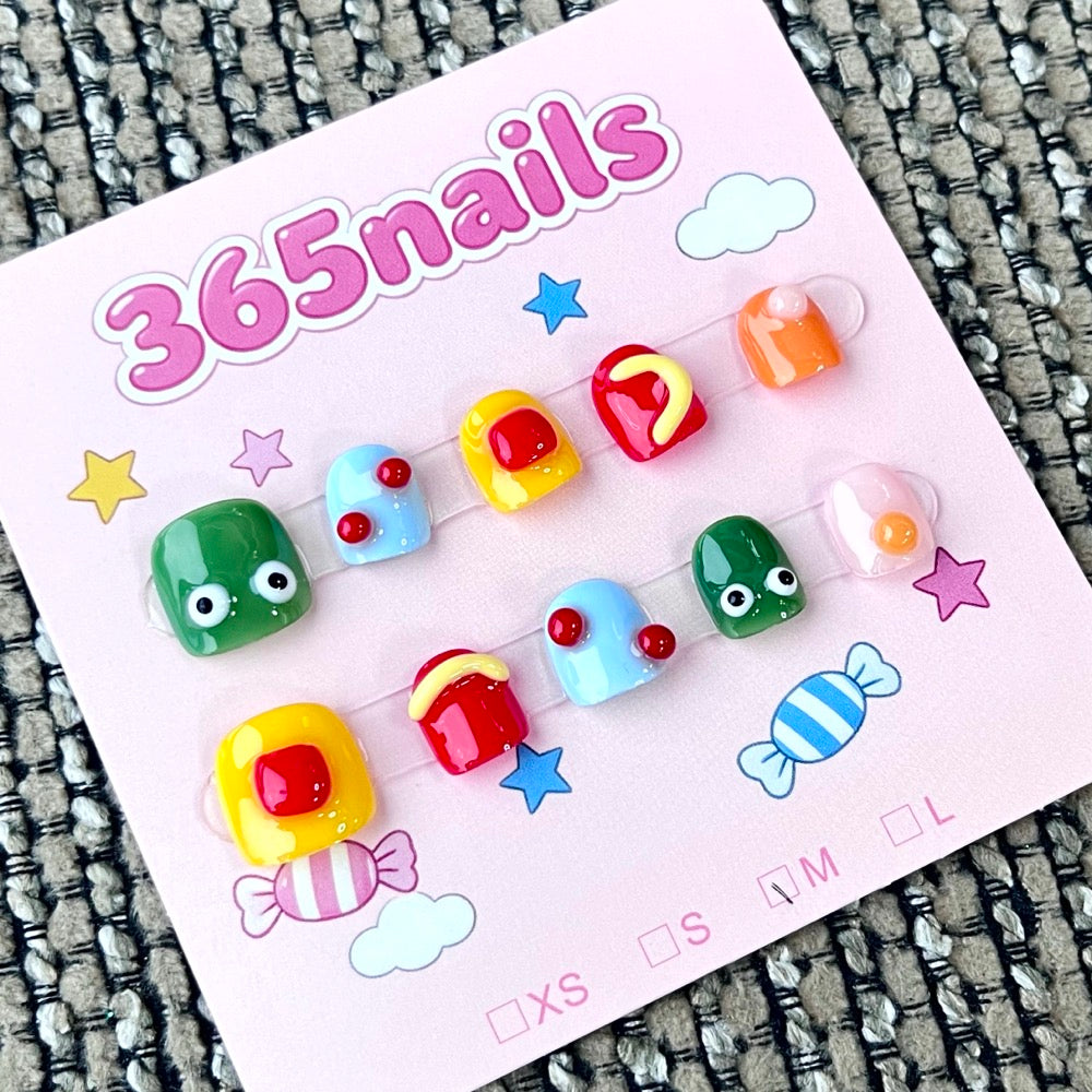 365nails: "Candy Land Monsters" – 3D Googly Eye Handmade Short Square Nails