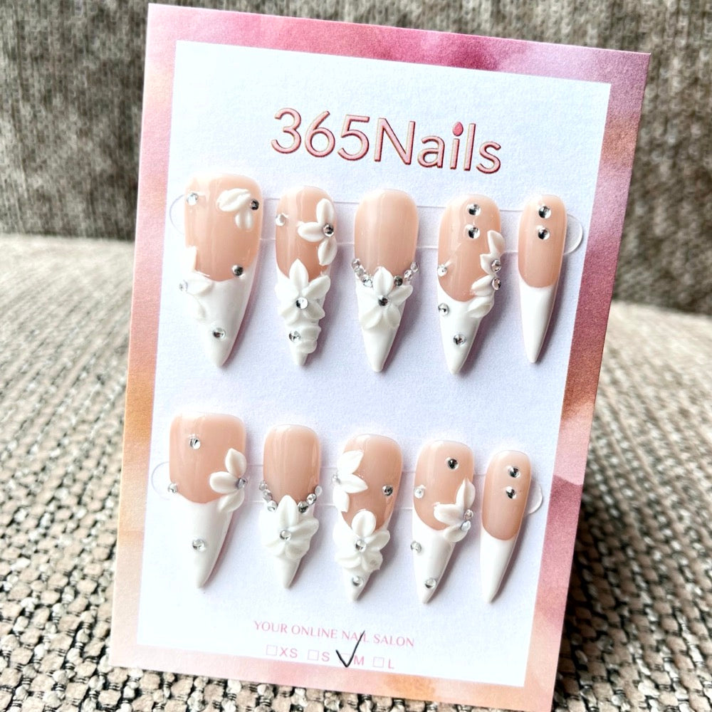 365nails: "Jardim Etéreo" – Unhas Stiletto Florais 3D Feitas à Mão
