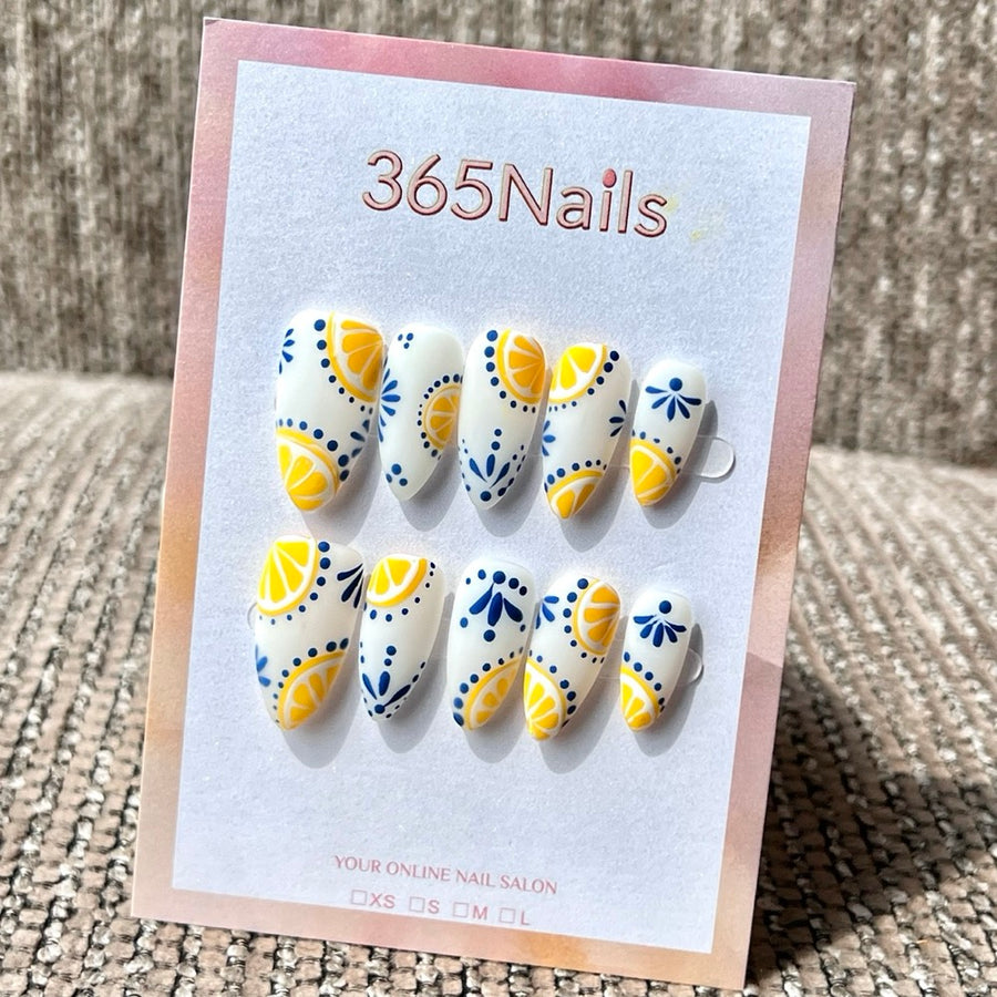 365nails: "Mediterranean Lemon" – Handmade Medium Almond Press On Nails