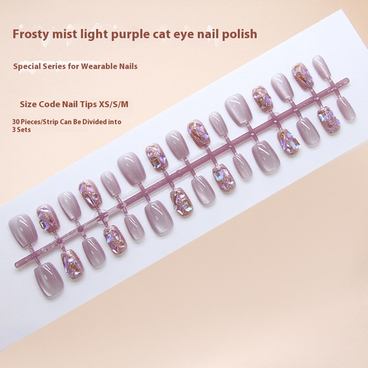 Pontas de unha pré-fabricadas, olho de gato simples com flash fino, energia suave de fada, modelo de diamante com flash explosivo de lavanda, unha removível e usável, 30 peças ｜ 365 unhas
