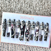 365nails: "다크 애니메 반항아" – 수제 리퀴드 모션 프레스온 네일 (롱, 파이프형, 5.5cm)