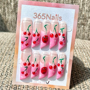 365nails: "Cute Cherry Gradient Long" – Handmade Long Stiletto Press-On Nails