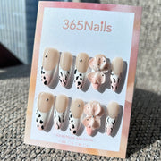 Sculpted Flora: "Wild Pink Milkshake" – 3D Polka Dot Flower on Mixed Animal Print & Nude French Nails
