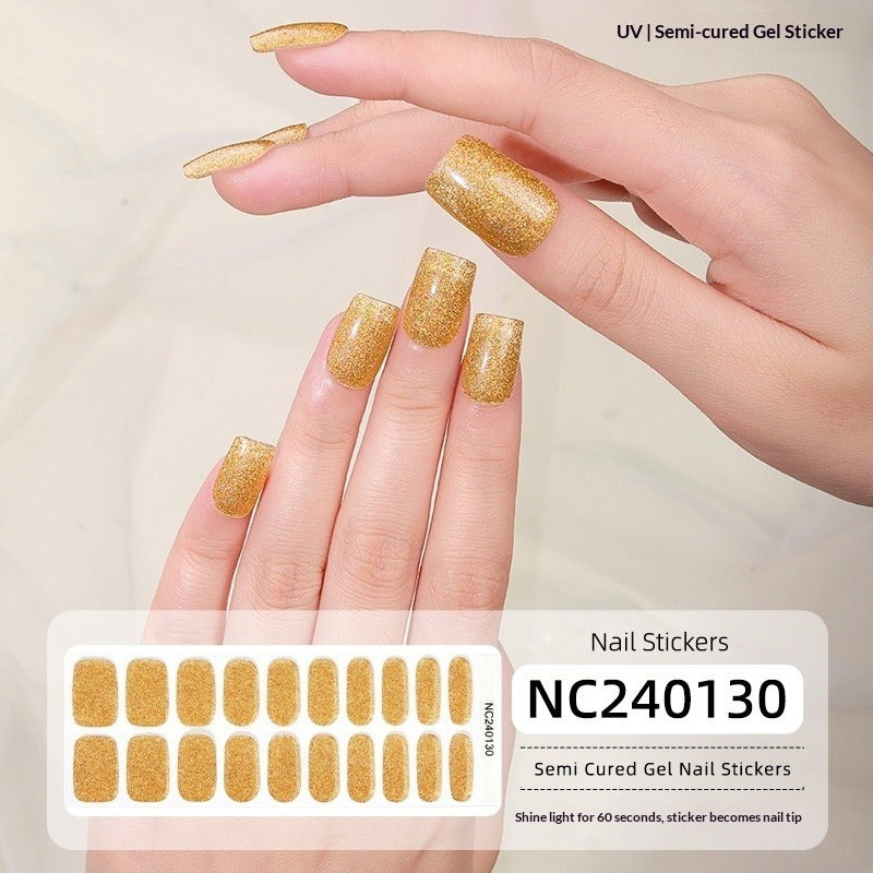 Semi-Cured Gel Nail Strips Sparkle Cat Eye Pearl Glossy Design (MOQ=3)