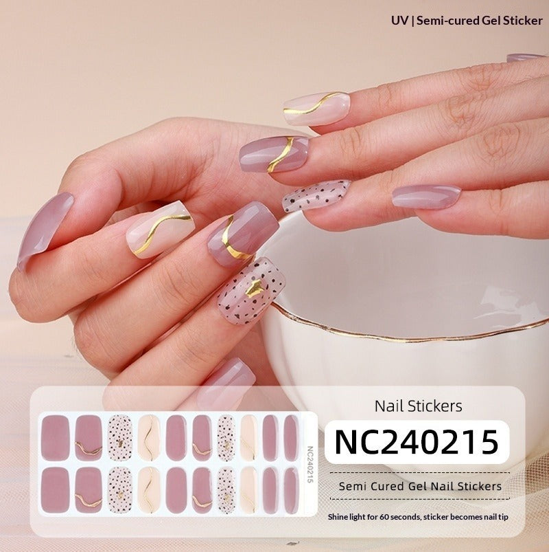 Semi-Cured Gel Nail Strips Sparkle Cat Eye Pearl Glossy Design (MOQ=3)