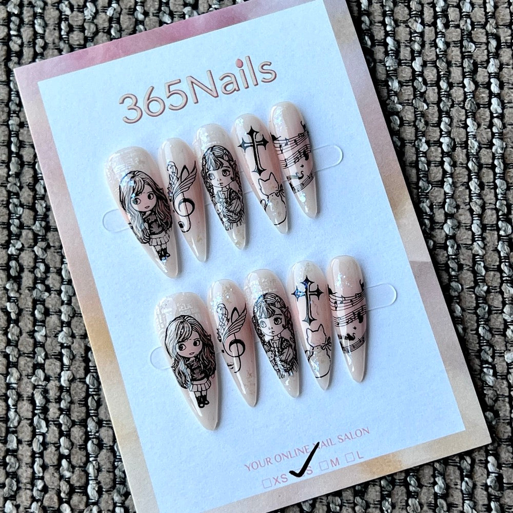 Blush Melody - Nude Illustrated Stiletto Press-On Nails