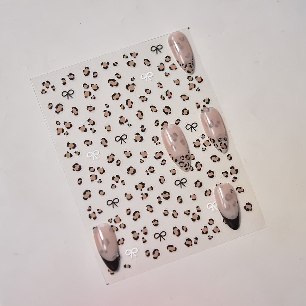 Leopard Print & Bow Nail Stickers – Cute Animal Print Collection