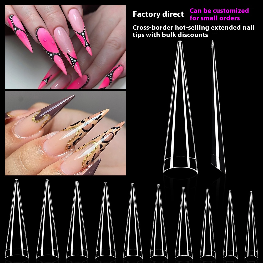 Nail Tips long-pointed semi-sticker nail piece,  triangular pointed transparent fake nail patch French pointed nail piece (MOQ=3)