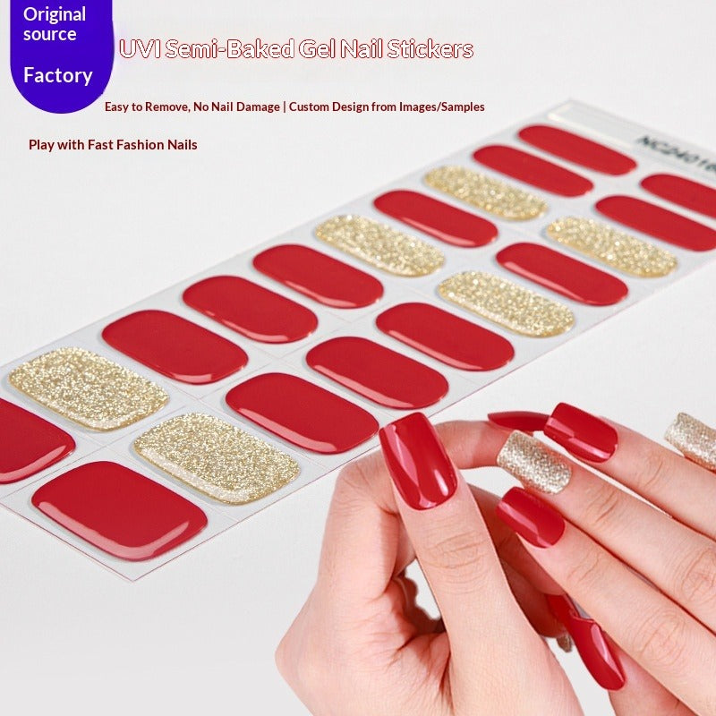 Semi-Cured Gel Nail Strips Foil Laser Gold Shimmer Glossy Set (MOQ=3)