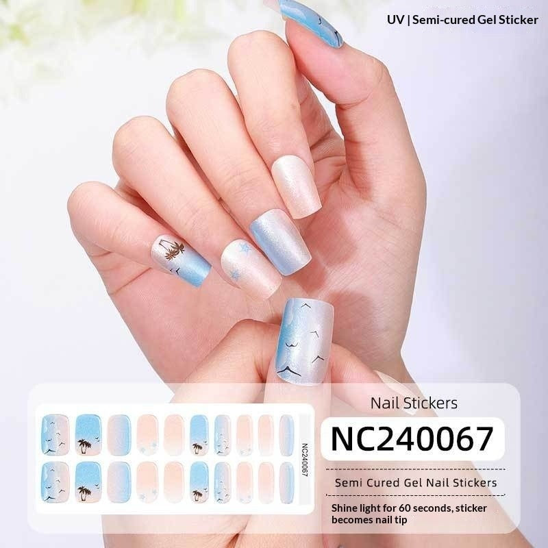 Semi-Cured Gel Nail Strips Sparkle Cat Eye Pearl Glossy Design (MOQ=3)