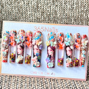 365nails: "Bohemian Floral Maiden" – Handmade Liquid Motion Press-On Long Pipe Nails-5.5cm